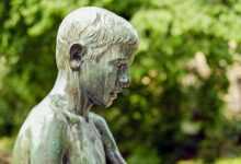 sculpture, bronze, child, boy, grief, park, freiburg, sculpture, child, child, boy, boy, boy, boy, boy