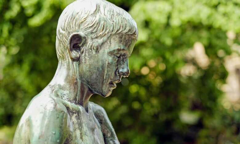 sculpture, bronze, child, boy, grief, park, freiburg, sculpture, child, child, boy, boy, boy, boy, boy