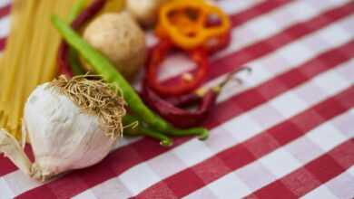 Garlic on Red and White Gingham Textile