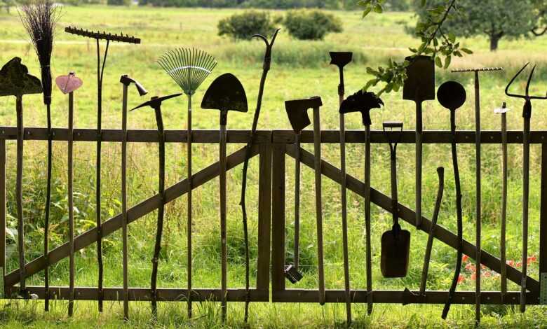 garden tools, old, second hand, worn, nostalgic, fence, garden tools, garden tools, garden tools, garden tools, garden tools