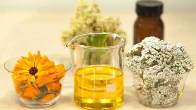 filipendula ulmaria, meadowsweet, achillea millefolium, yarrow, calendula officinalis, pot marigold, beaker, jojoba oil, wide-mouth round uv glass bottle, infused oil, macerated oil, diy, diy skin care, yarrow, yarrow, beaker, beaker, jojoba oil, jojoba oil, jojoba oil, jojoba oil, jojoba oil, diy, diy, diy