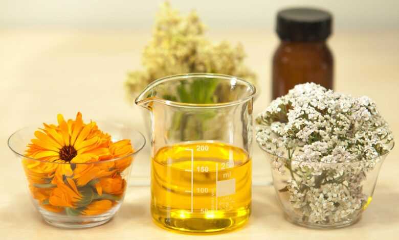 filipendula ulmaria, meadowsweet, achillea millefolium, yarrow, calendula officinalis, pot marigold, beaker, jojoba oil, wide-mouth round uv glass bottle, infused oil, macerated oil, diy, diy skin care, yarrow, yarrow, beaker, beaker, jojoba oil, jojoba oil, jojoba oil, jojoba oil, jojoba oil, diy, diy, diy