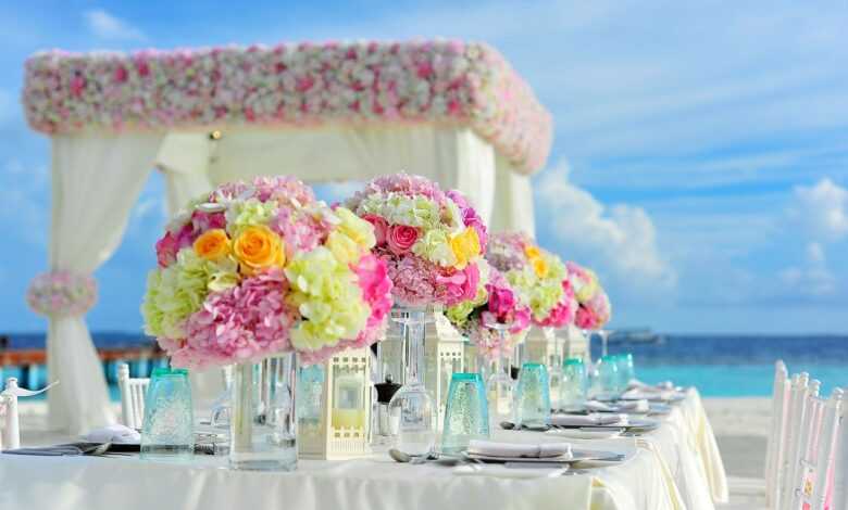 beach, wedding, reception