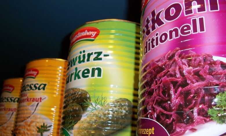 pickles, sauerkraut, cans