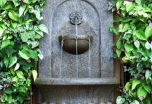 fountain, wall fountain, greenery, wall, water, water flowing, green, nature, cool, peaceful, calm, refreshing, green wall, green calm, green peace