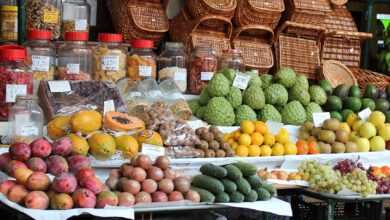 market, fruit, baskets