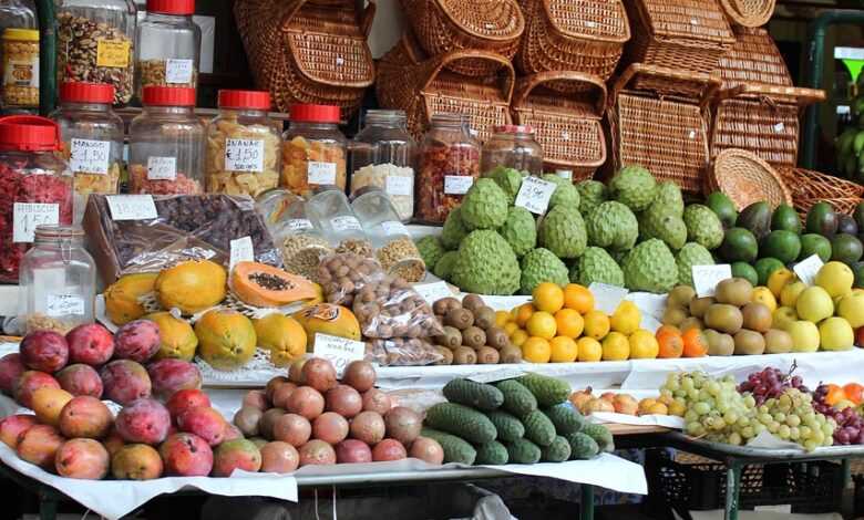 market, fruit, baskets