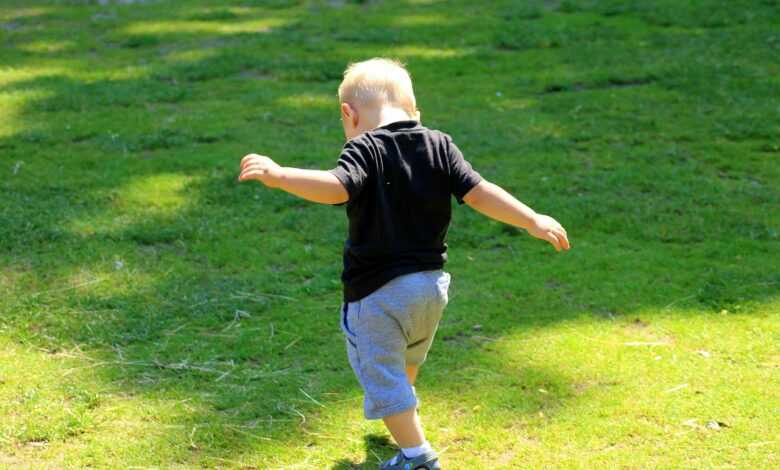 child, little man, nature, first steps, boy, childhood, the first year of life, stamp, grass, spring