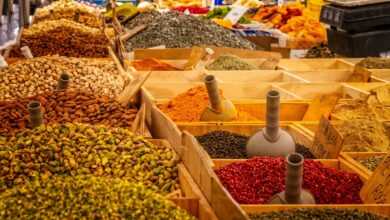 market, stand, spices