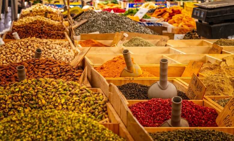 market, stand, spices