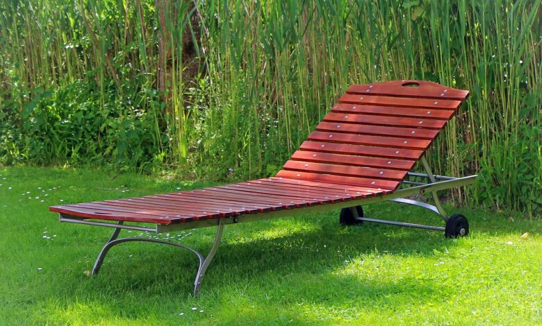 garden lounger, sun lounger, nature, wooden lounger, lie, relax, meadow, grass, quiet, relaxation