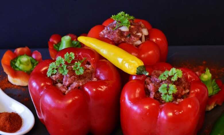 paprika, peppers filled, minced meat