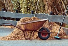 gardening, wheelbarrows, broom, mulch, bark mulch, nature, garden, tool, working device, garden tools, equipment, winter, clean, clean up, landscaping, tools, work, maintenance, court