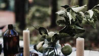 Served table with candles and tableware