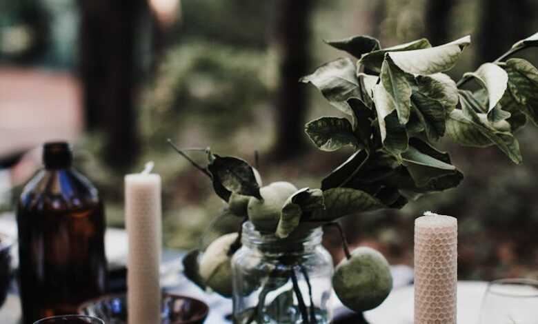 Served table with candles and tableware