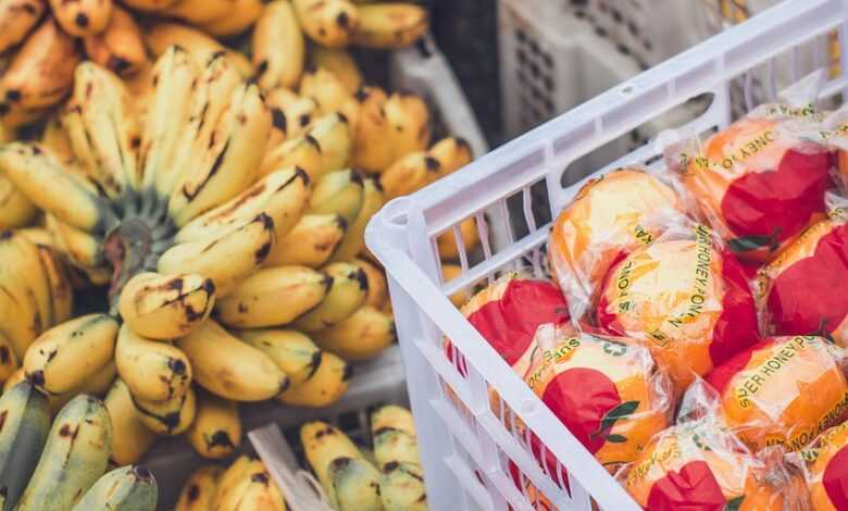 fruits, banana, orange