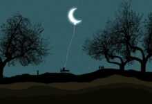 crescent, moon, balloon, night, star, moonlight, gorge, trees, leaf, sky star, sitting, girl, people, silhouette, shadow, milkyway, wallpaper, landscape, scene, dark, nature, dream art, moon, moon, moon, moon, moon, star, people, dark