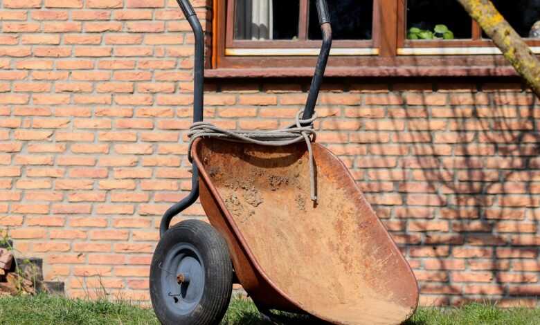 gardening, nature, wheelbarrows, set up, empty, lawn, garden, tool, working device, garden tools, equipment, spring, clean, clean up, landscaping, tools, work, maintenance, court