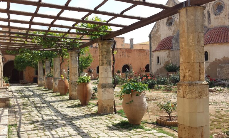 crete, monastery, pergola, pavement, crete, crete, pergola, pergola, pergola, pergola, pergola