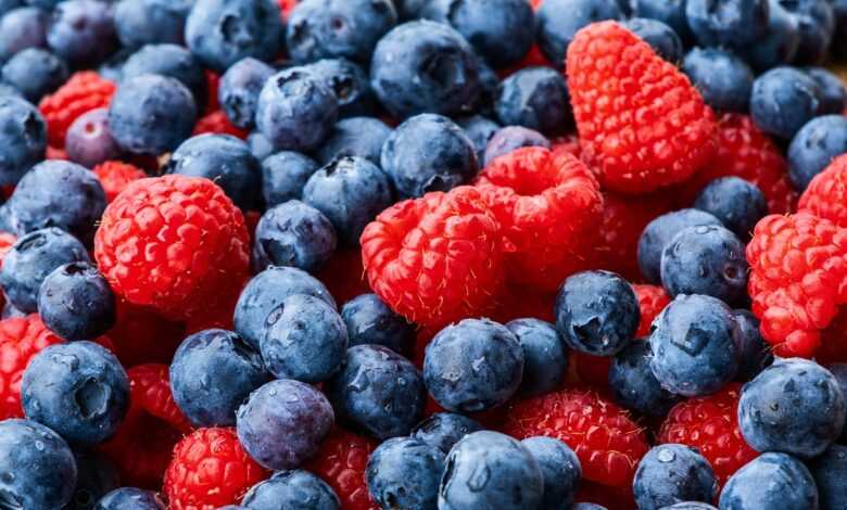 raspberries, blueberries, fruit