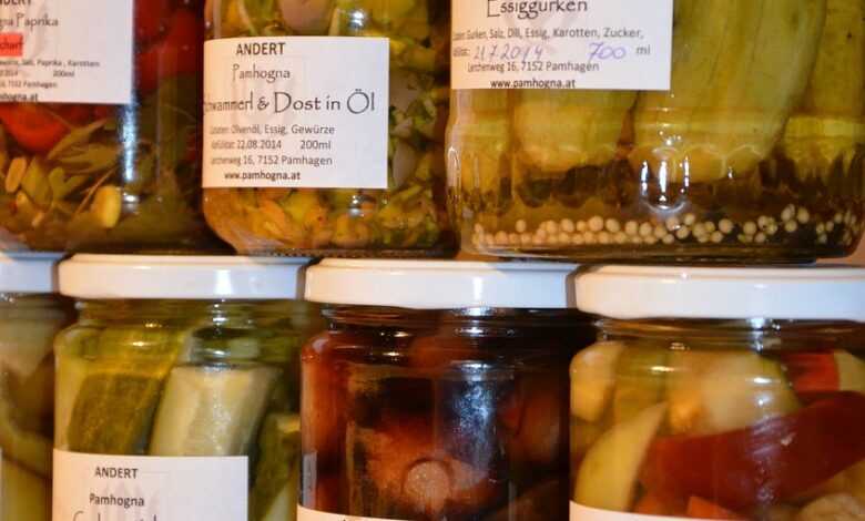 mason jars, pickled, vegetables