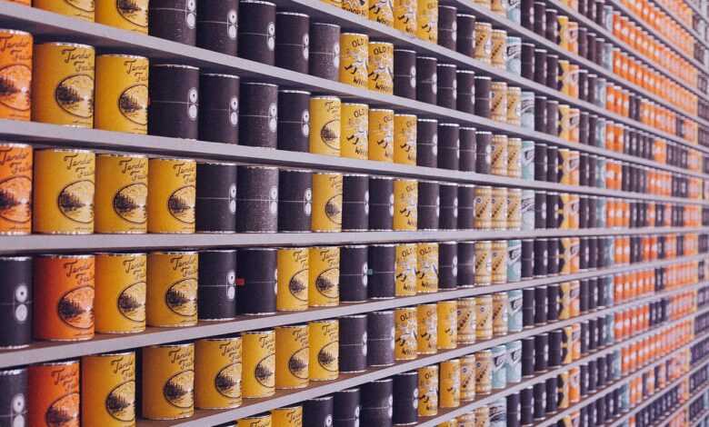 canned food, cans, supermarket