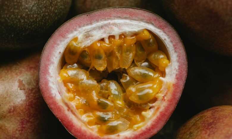 Ripe half of passion fruit