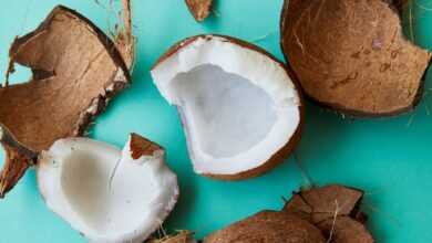 Cracked coconut with soft white pulp