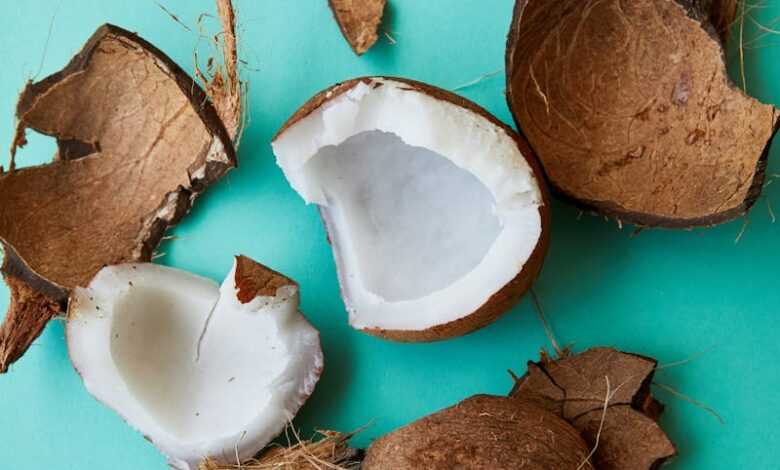 Cracked coconut with soft white pulp