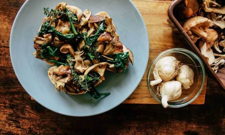 cooked food on blue ceramic plate