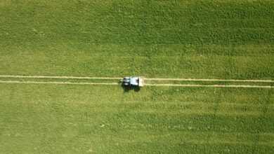 tractor, bird's eye view, aerial view