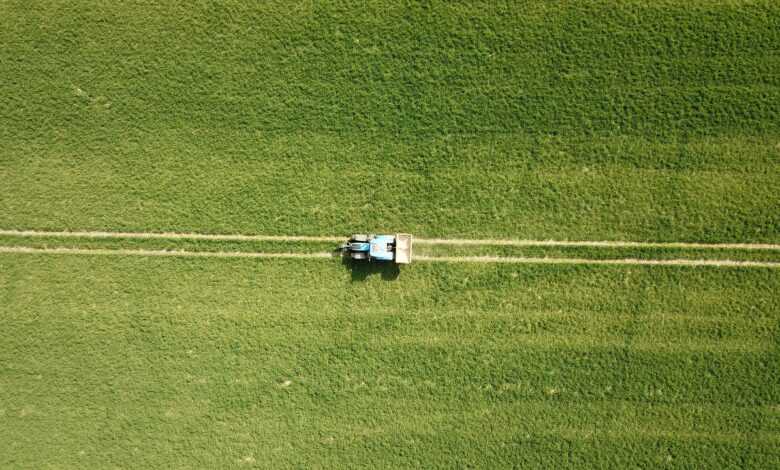 tractor, bird's eye view, aerial view