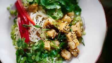 pasta, coriander, salad