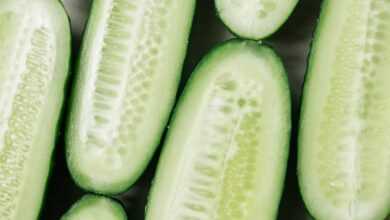 Close-up of Slices in Half Cucumbers