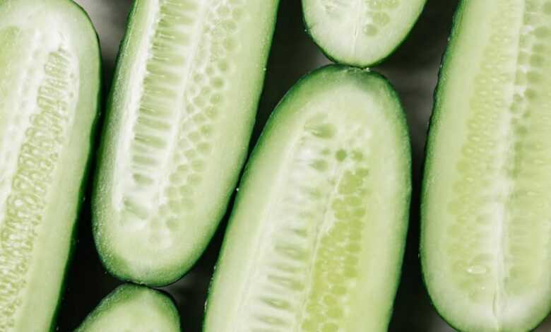 Close-up of Slices in Half Cucumbers