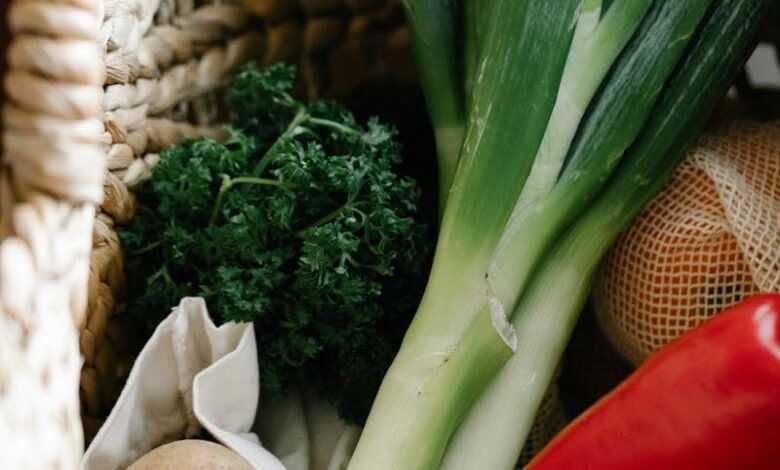 Wicker basket with ripe assorted vegetables