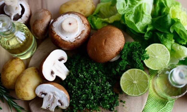 mushrooms, vegetables, herbs