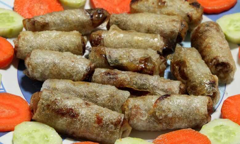 fried spring rolls, vietnamese, homemade, fry, food, asian, roll, vegetable, appetizer, cuisine, snack, traditional, meal, cucumber, delicious, tasty, dish, filled, brown vegetables