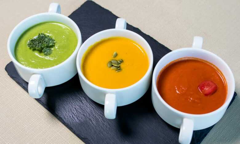 Close-Up Shot of Variety of Soups