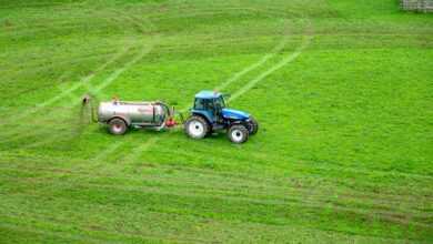 brown tractor on green grass field