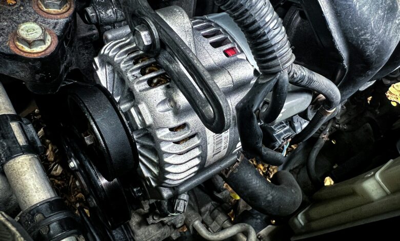 a car engine with a black hood