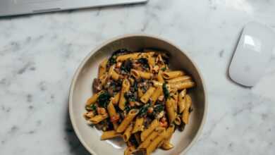 pasta dish on white ceramic bowl