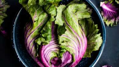 purple and green vegetable in black bowl